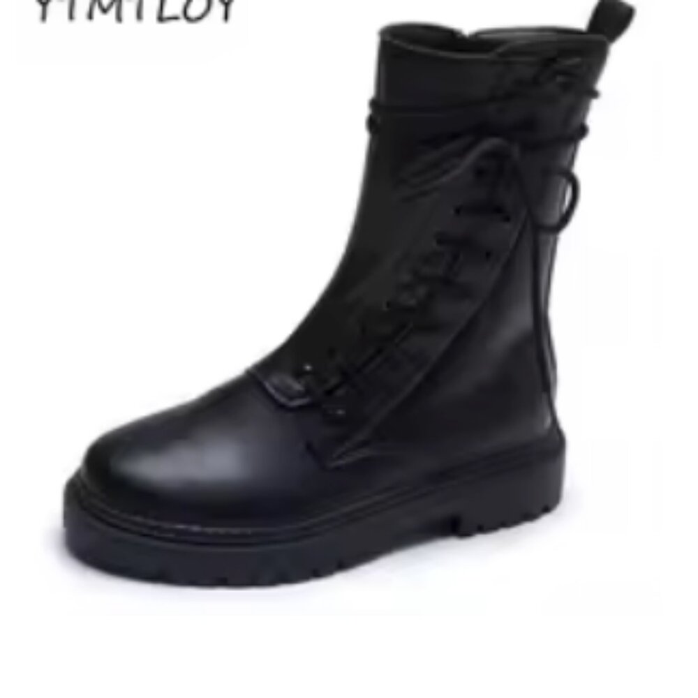Faux Leather Side Zipped Combat Boots (Size 7.5)